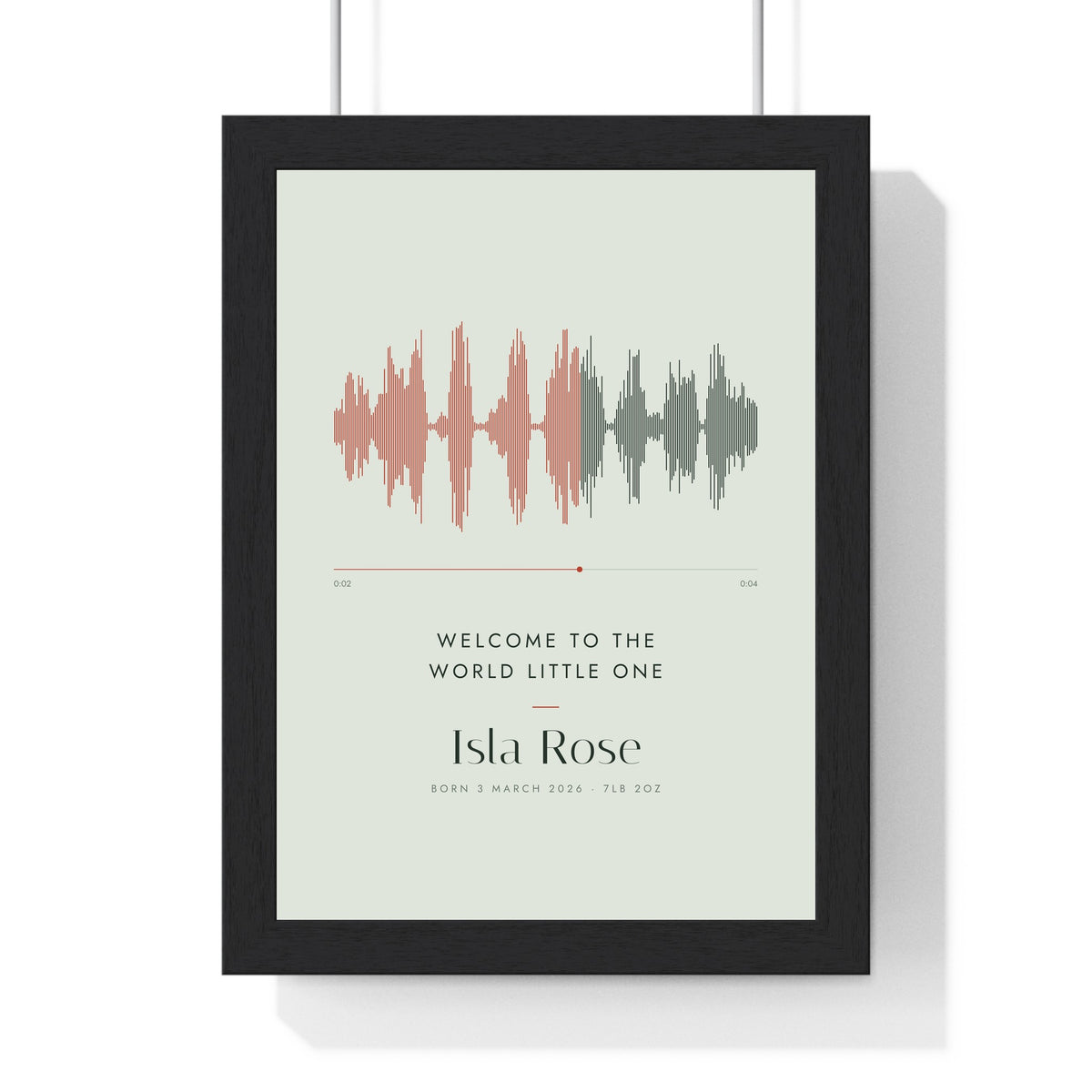 Personalised Soundwave Print - framed sage soundwave for a new baby