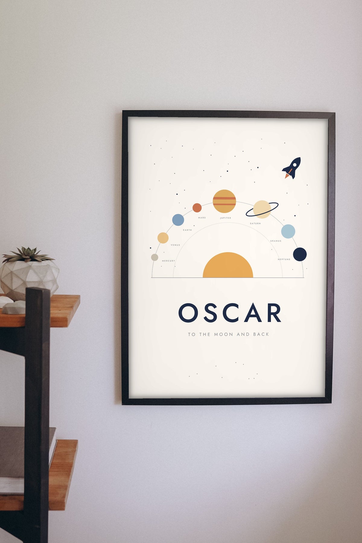 Personalised Space Name Print - space name print on a child's bedroom wall