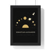 Personalised Space Name Print - framed black and gold arc version