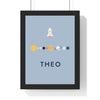 Personalised Space Name Print - framed dusky blue version without planet names