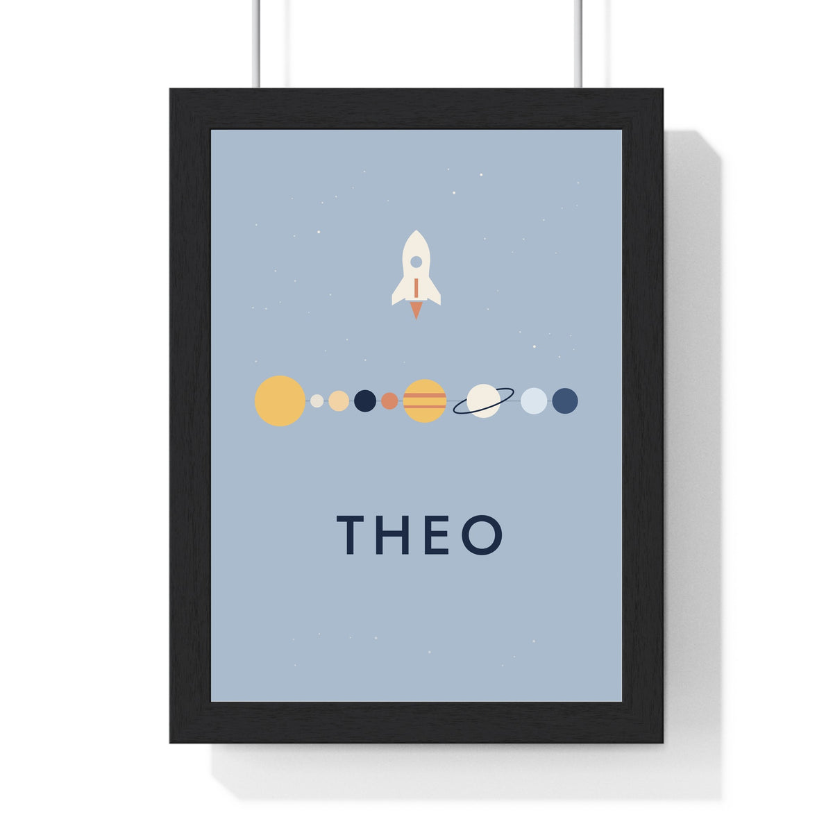 Personalised Space Name Print - framed dusky blue version without planet names