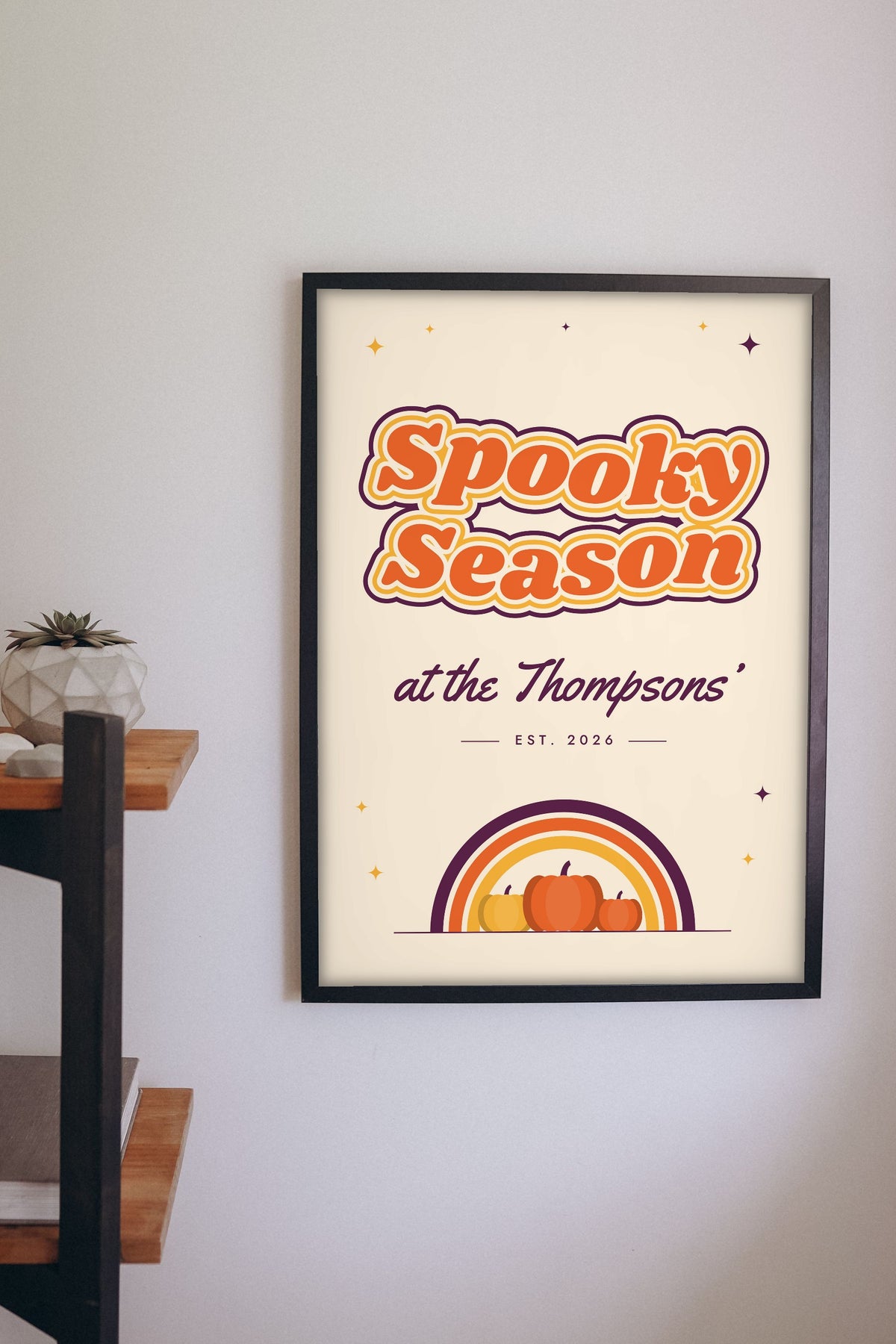 Personalised Spooky Season Family Print - retro Spooky Season family print on the kitchen wall