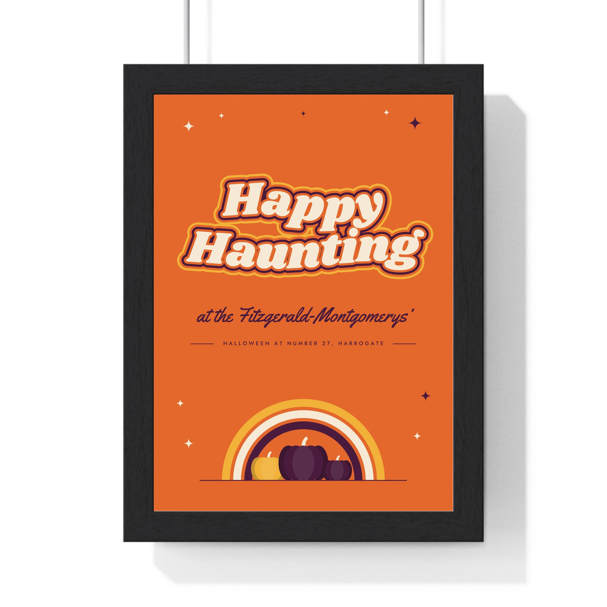 Personalised Spooky Season Family Print - framed pumpkin orange Happy Haunting version