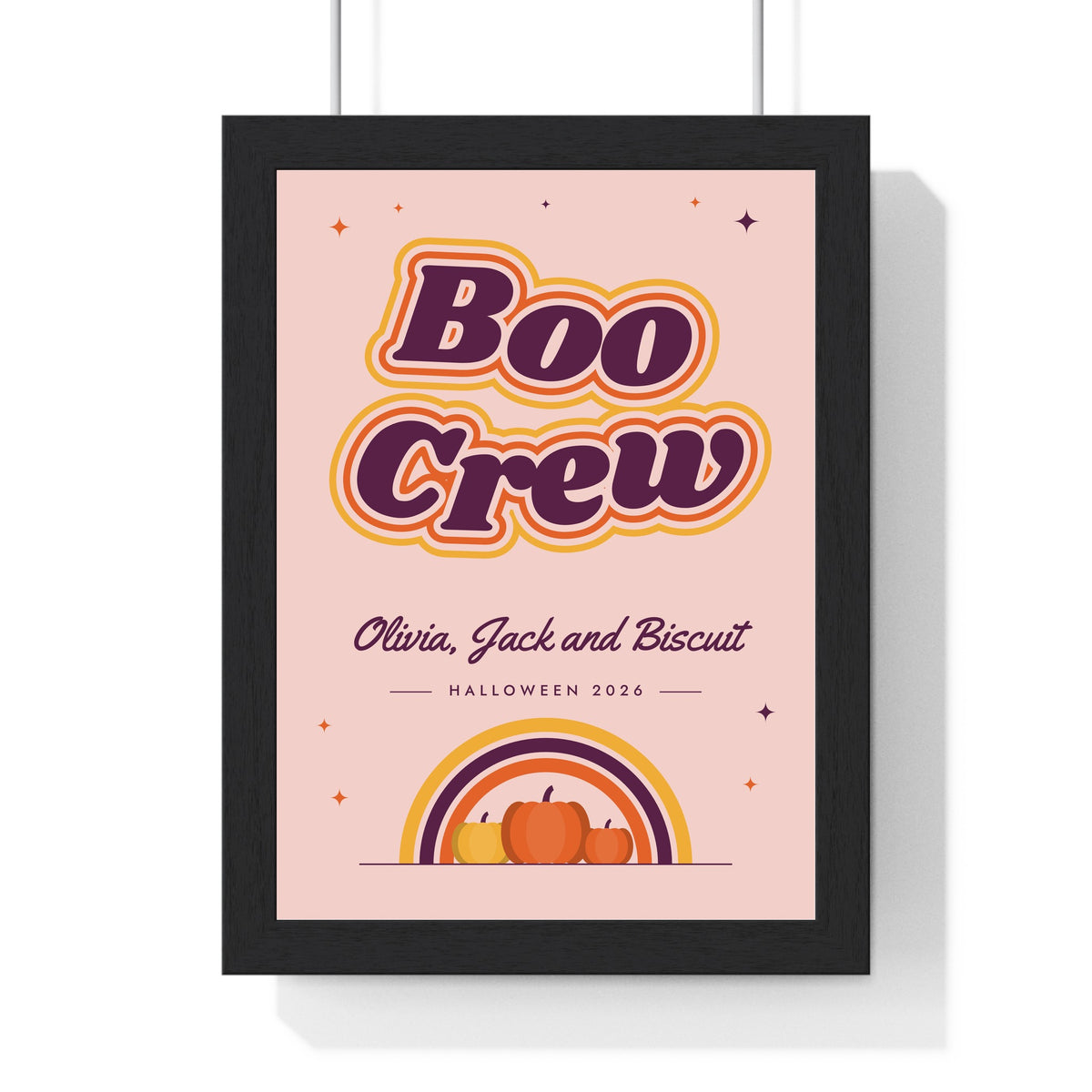 Personalised Spooky Season Family Print - framed blush pink Boo Crew version