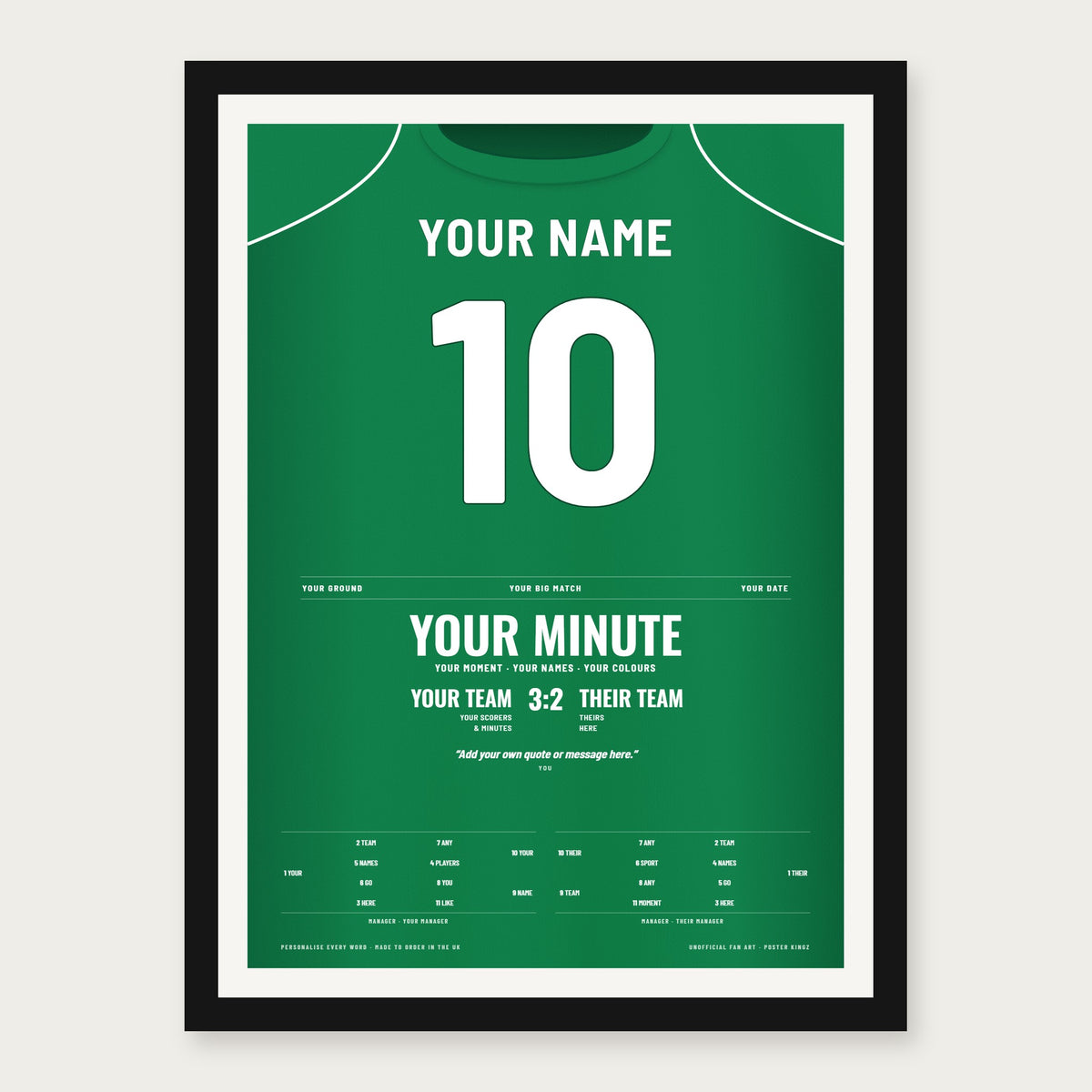 Personalised sports print - your name, number, team, score and line-ups