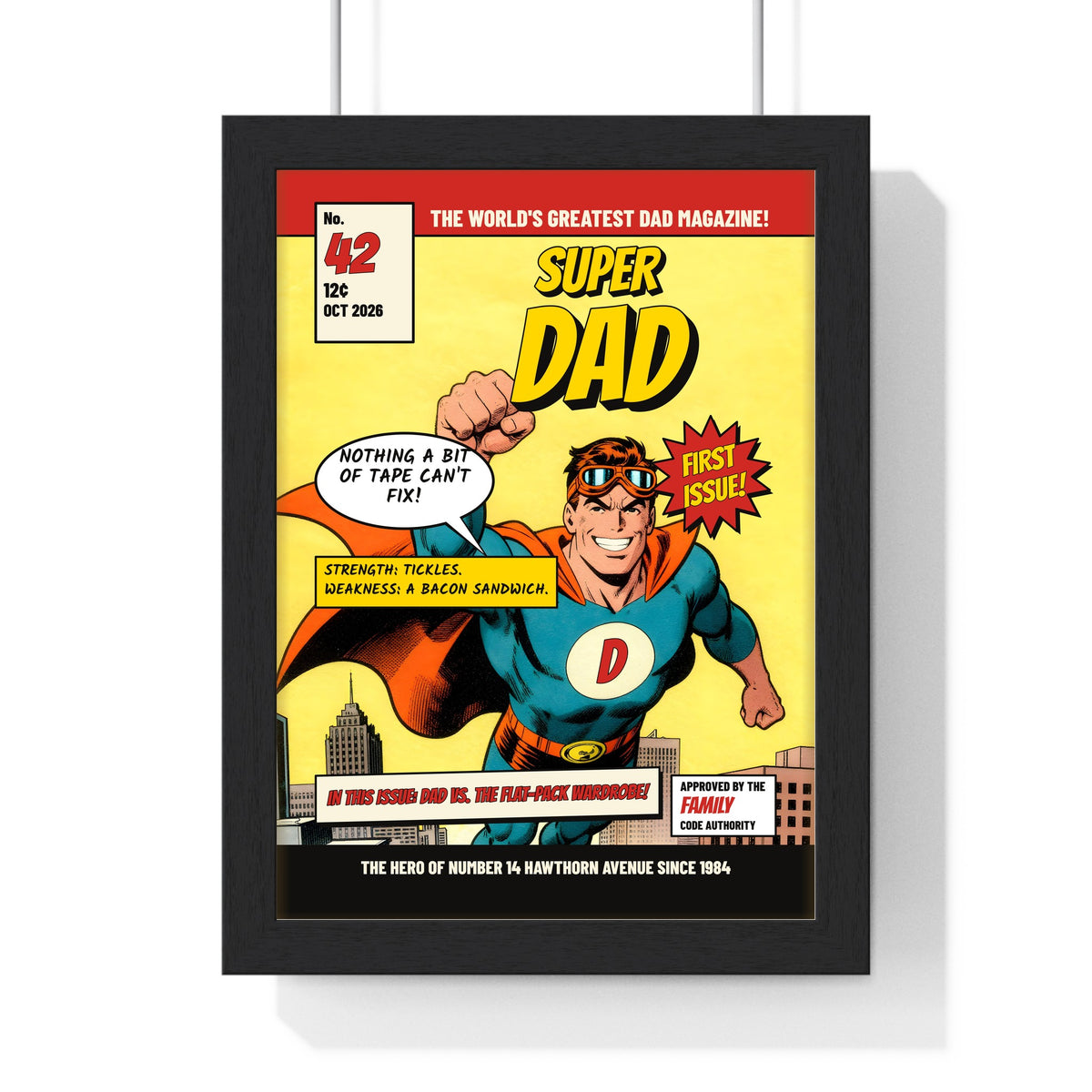 Personalised Superhero Comic Cover Print - framed Super Dad comic cover print