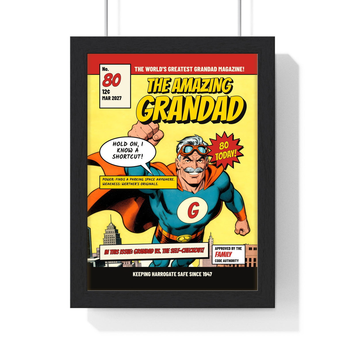 Personalised Superhero Comic Cover Print - framed Amazing Grandad cover