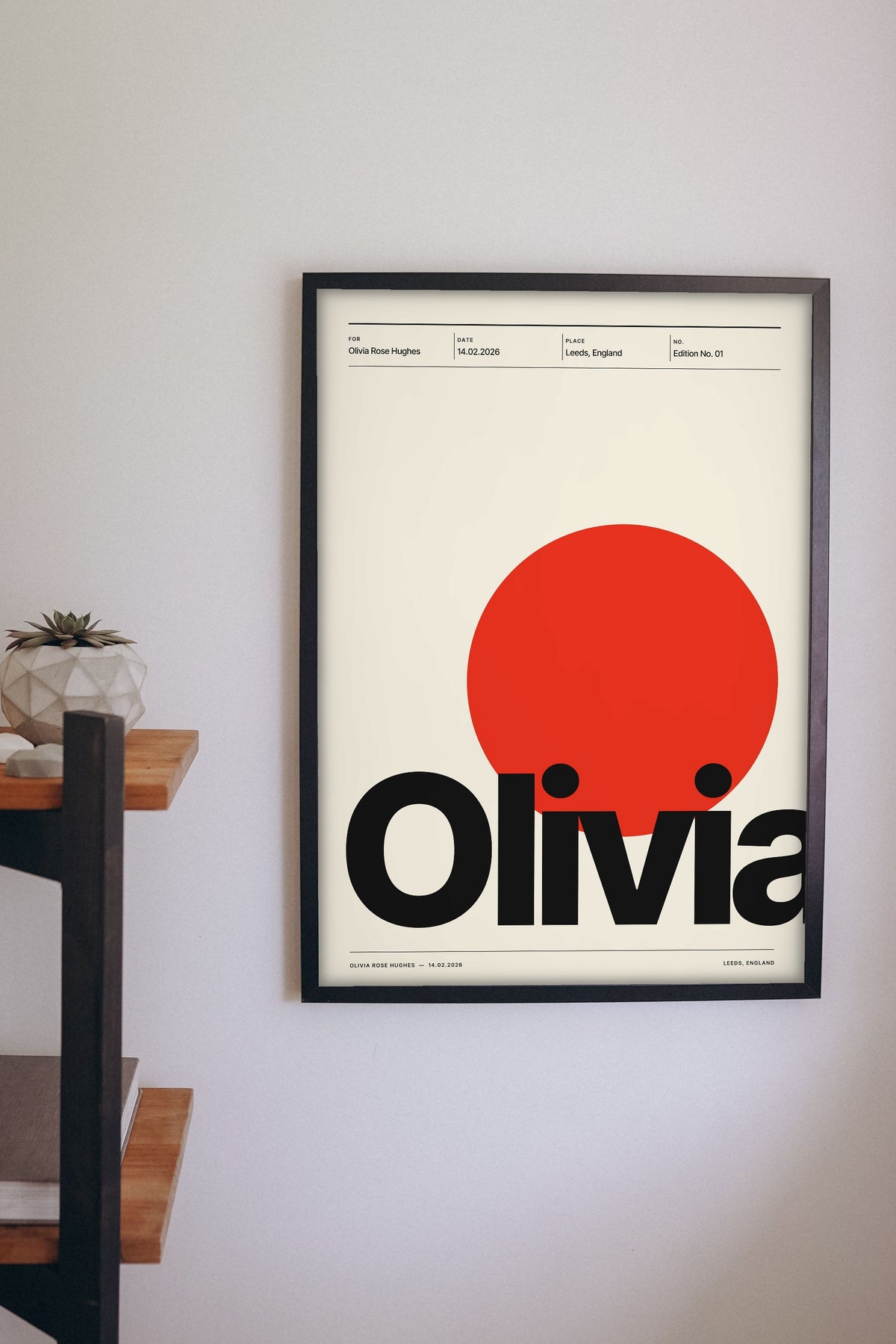 Personalised Swiss Typographic Print - Swiss typographic name print on a wall