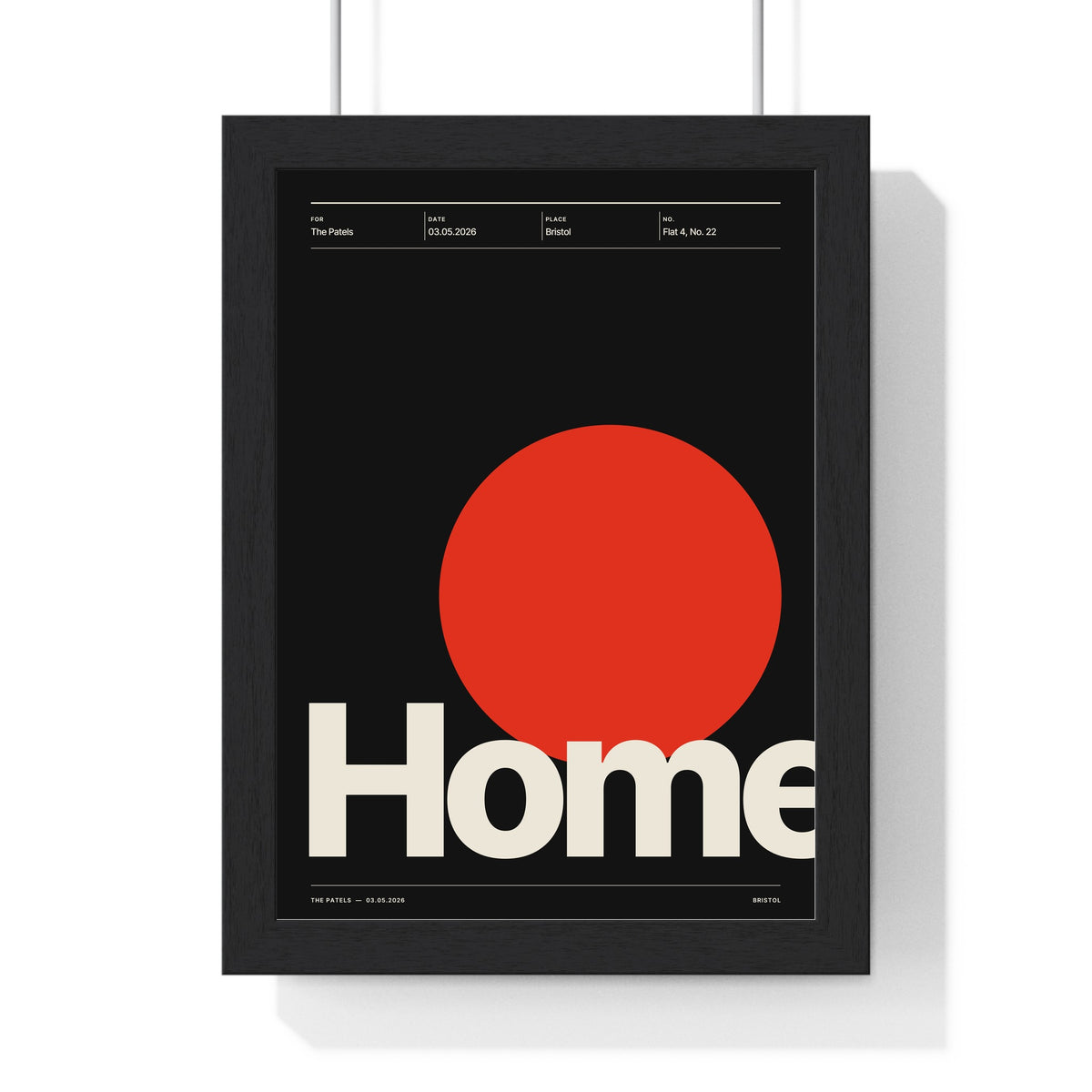 Personalised Swiss Typographic Print - framed black and red new home typographic print