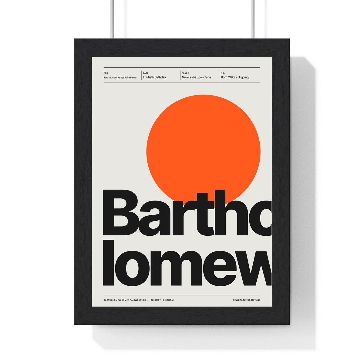 Personalised Swiss Typographic Print - framed signal orange birthday typographic print