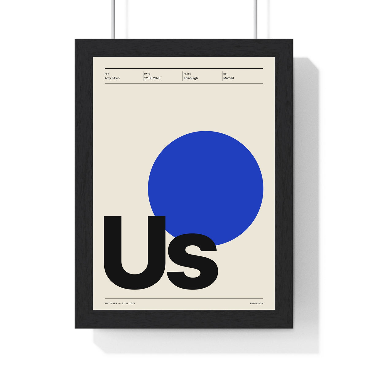 Personalised Swiss Typographic Print - framed Klein blue Us couple print