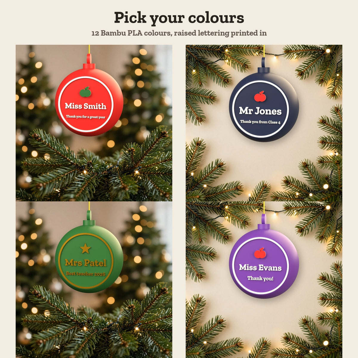 Personalised Teacher Bauble - colour options
