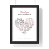 Personalised Teacher Thank You Print - framed white Thank you Miss Hughes heart of class names
