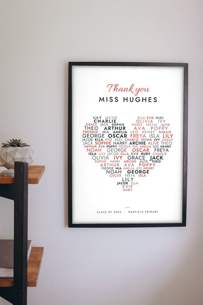 Personalised Teacher Thank You Print - on the classroom wall