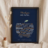 Personalised Teacher Thank You Print - navy and gold apple of names for Mr Patel
