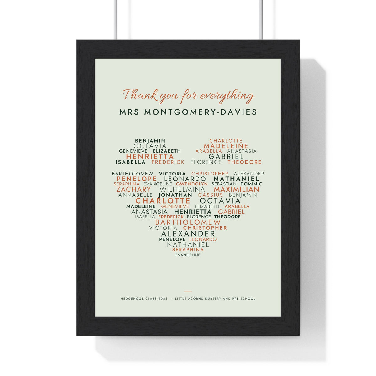 Personalised Teacher Thank You Print - sage version with 32 long names