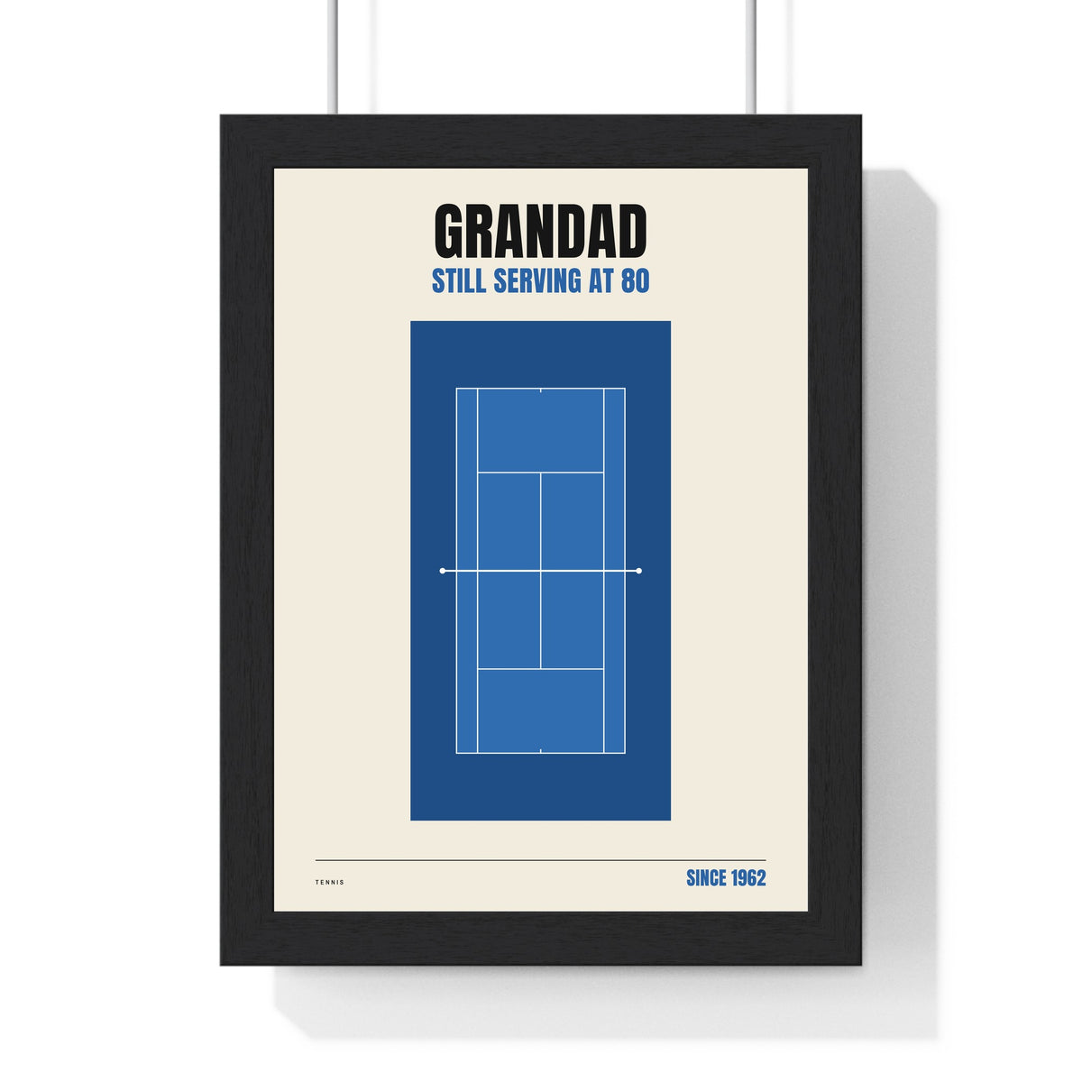 Personalised Tennis Print - framed blue hard court tennis print for Grandad