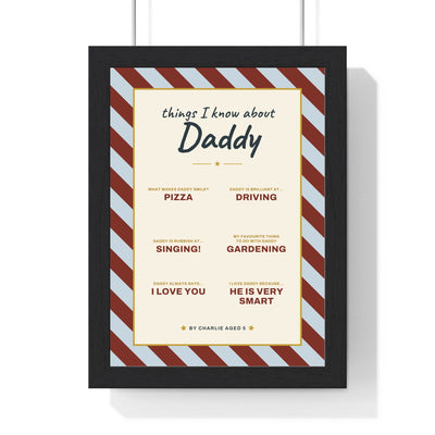 Personalised Things I Know About Daddy Print - framed burgundy and blue Things I Know About Daddy print