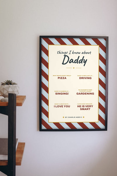 Personalised Things I Know About Daddy Print - on the living room wall