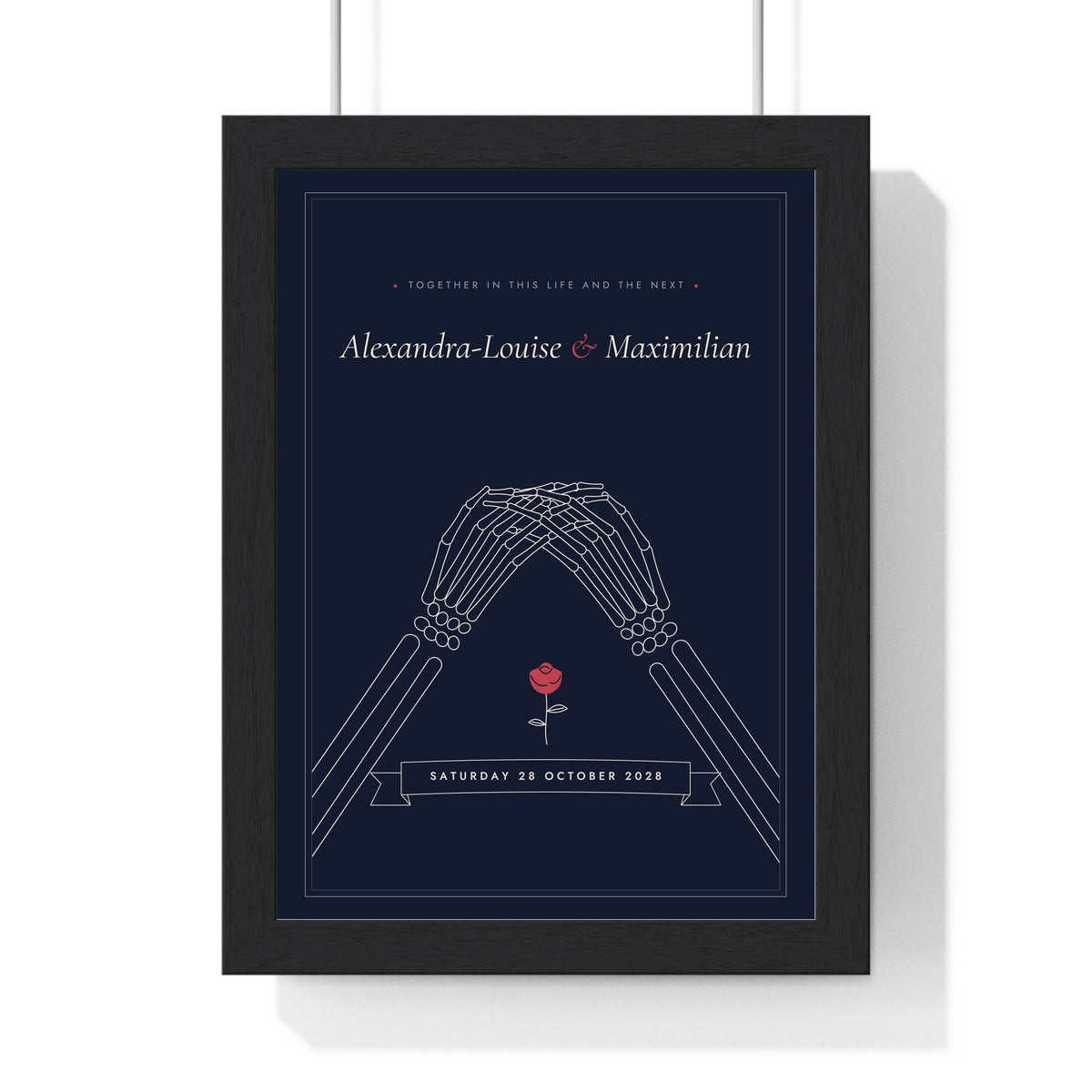 Personalised Till Death Do Us Part Print - framed midnight navy version with long names