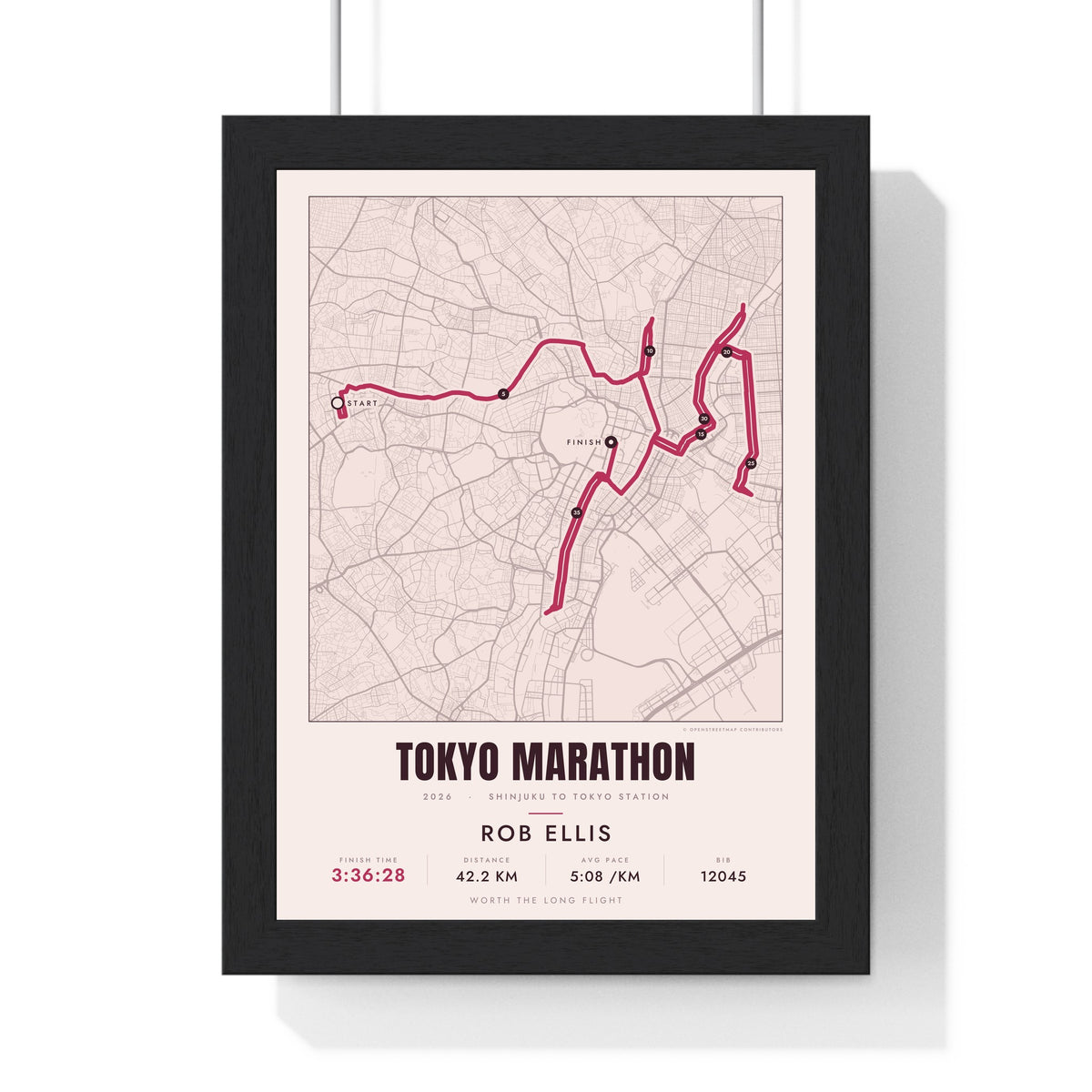 Personalised Tokyo Marathon Print - framed street map Tokyo Marathon route print with name and finish time