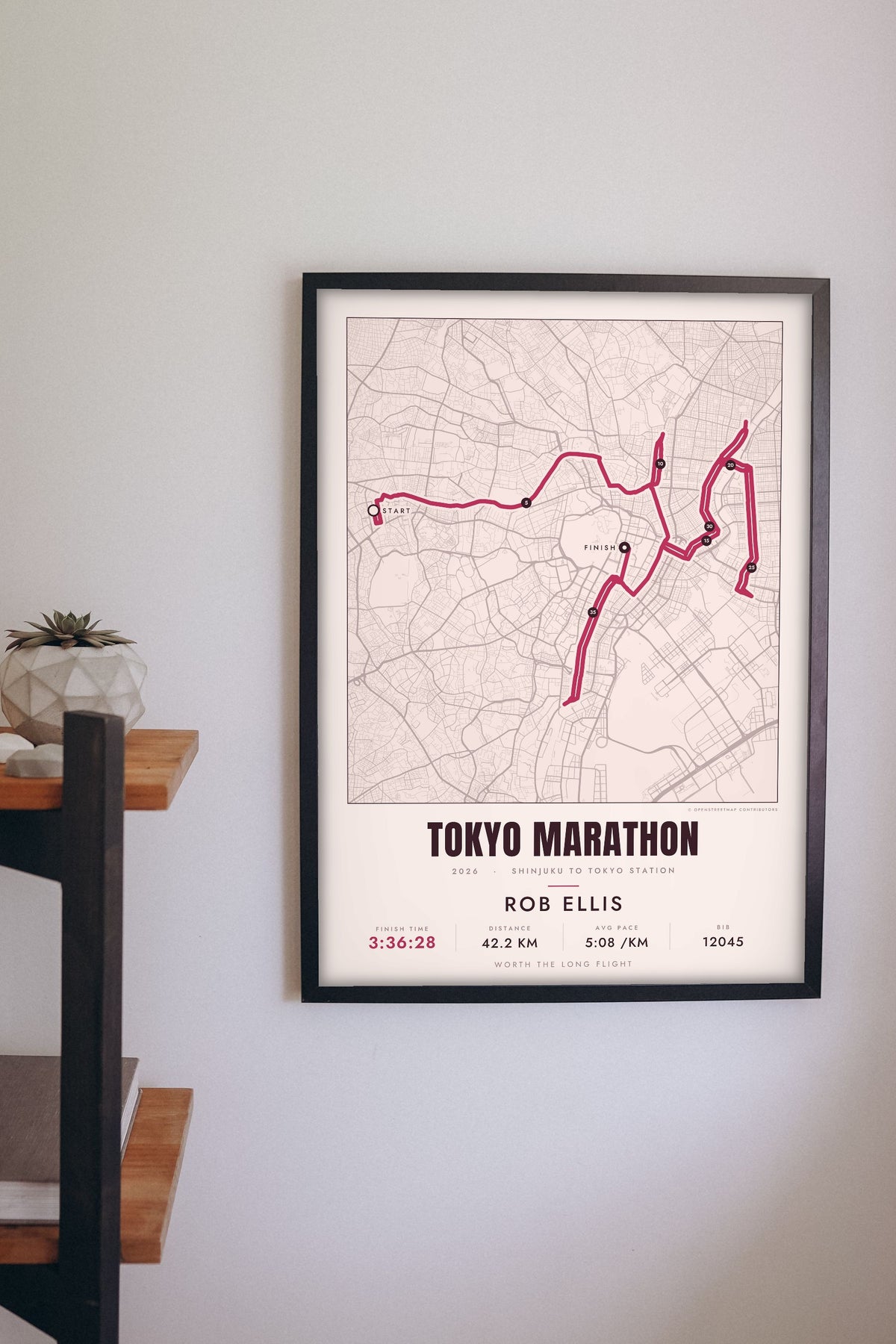Personalised Tokyo Marathon Print - Tokyo Marathon route print on the hallway wall