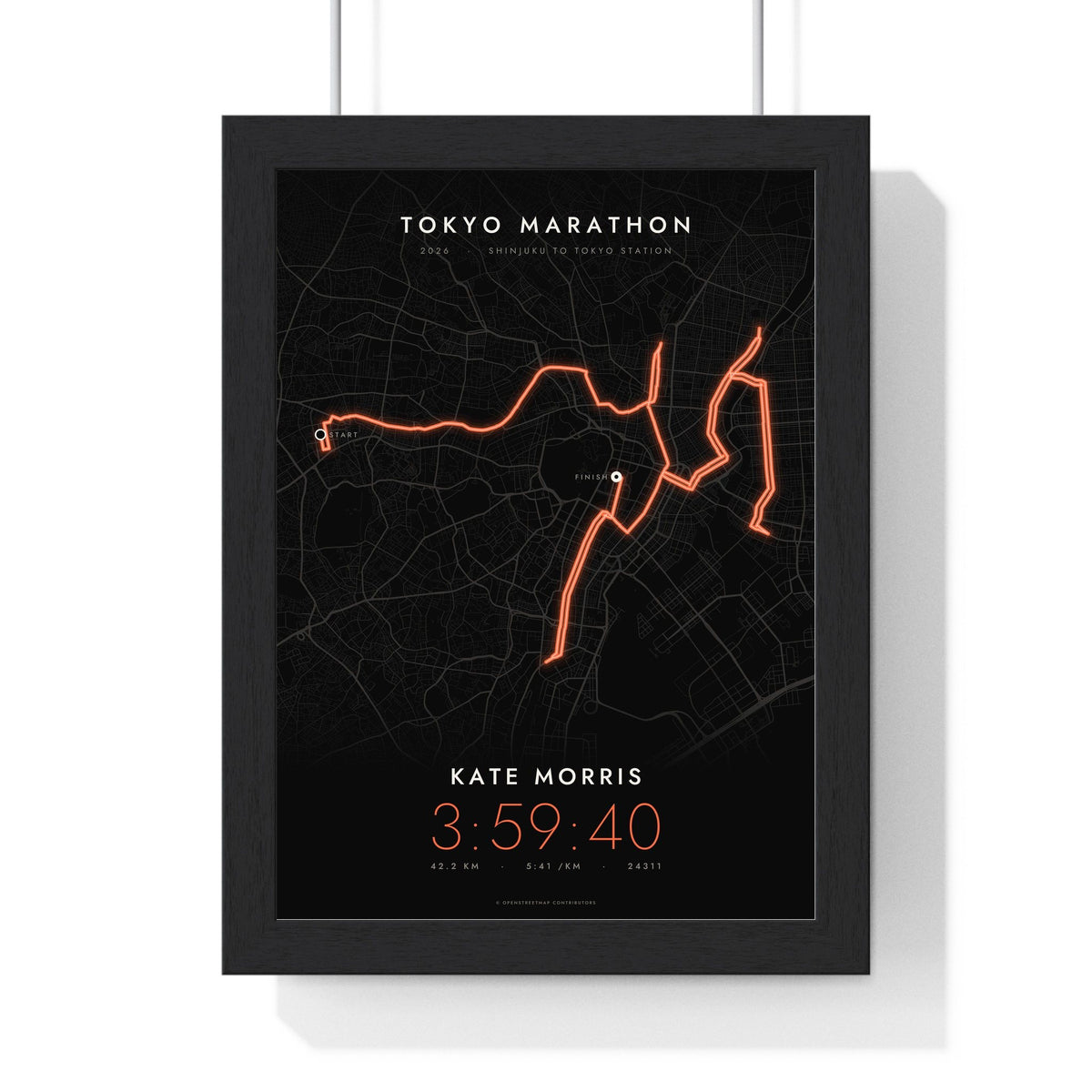 Personalised Tokyo Marathon Print - framed night style Tokyo Marathon route print