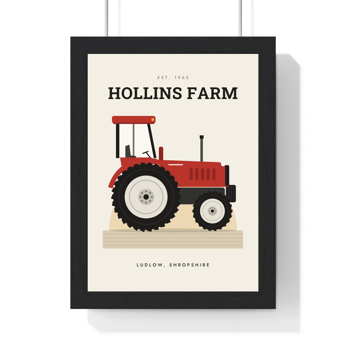 Personalised Tractor Print - framed cream tractor print for Hollins Farm with a green tractor
