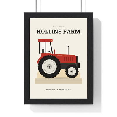 Personalised Tractor Print - framed cream tractor print for Hollins Farm with a green tractor