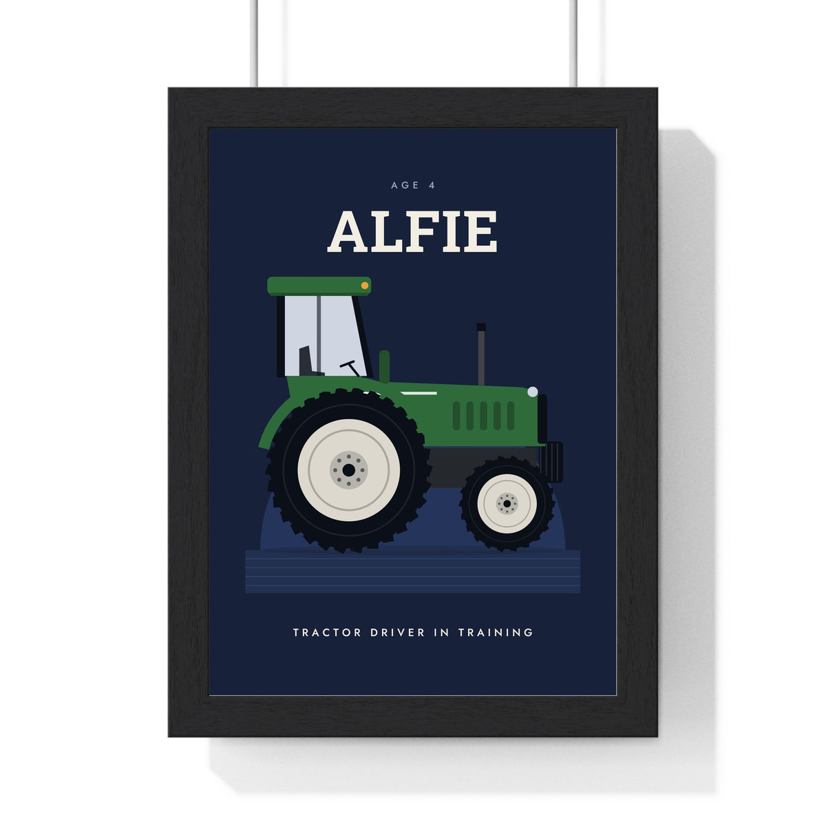 Personalised Tractor Print - framed navy version for a child