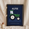 Personalised Tractor Print - navy version with a red tractor for Alfie, age 4