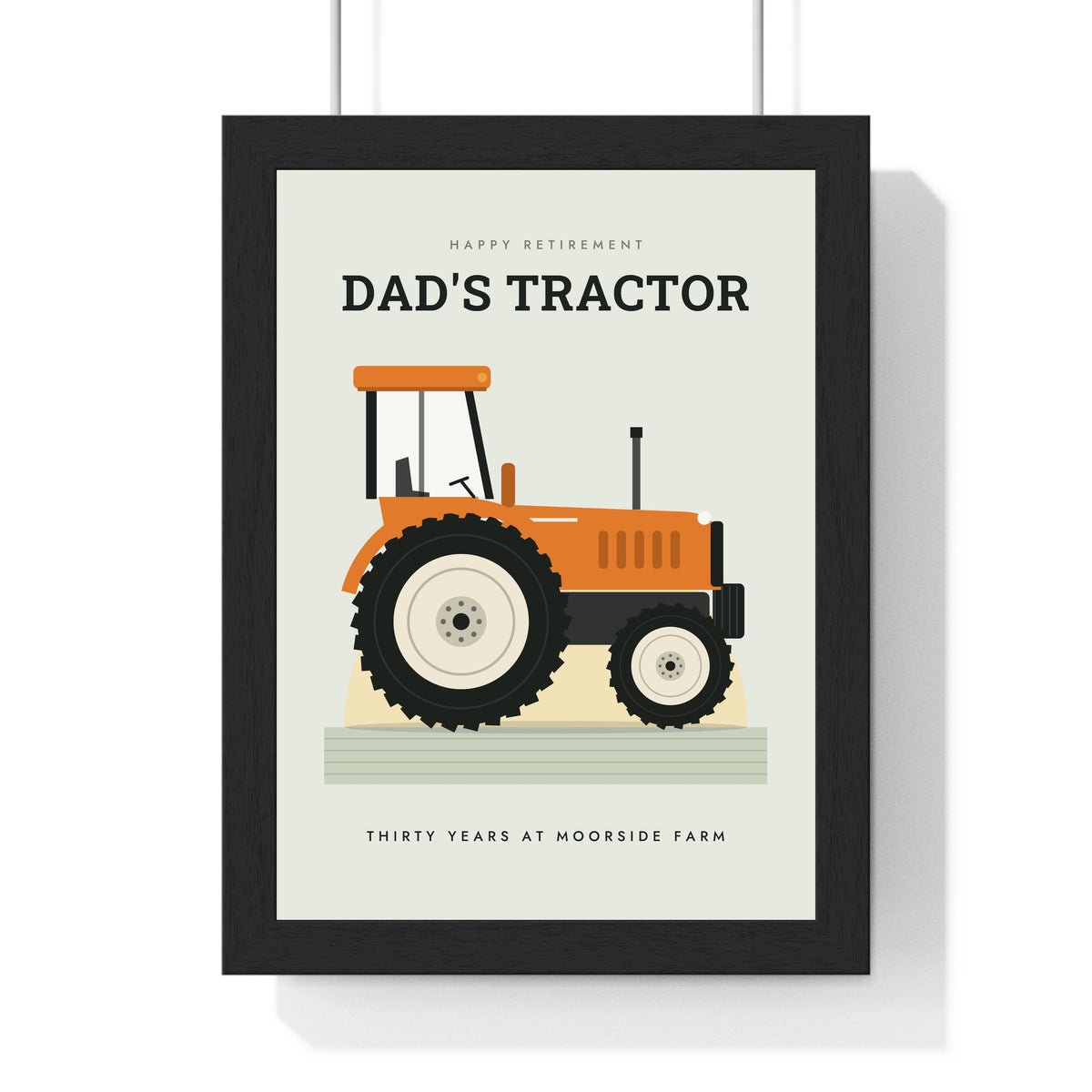 Personalised Tractor Print - sage retirement version with an orange tractor