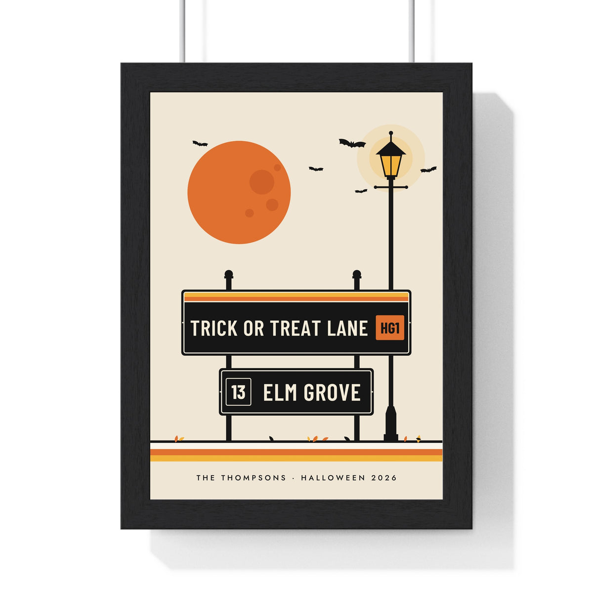 Personalised Halloween Street Sign Print - framed Trick or Treat Lane street sign print for Elm Grove