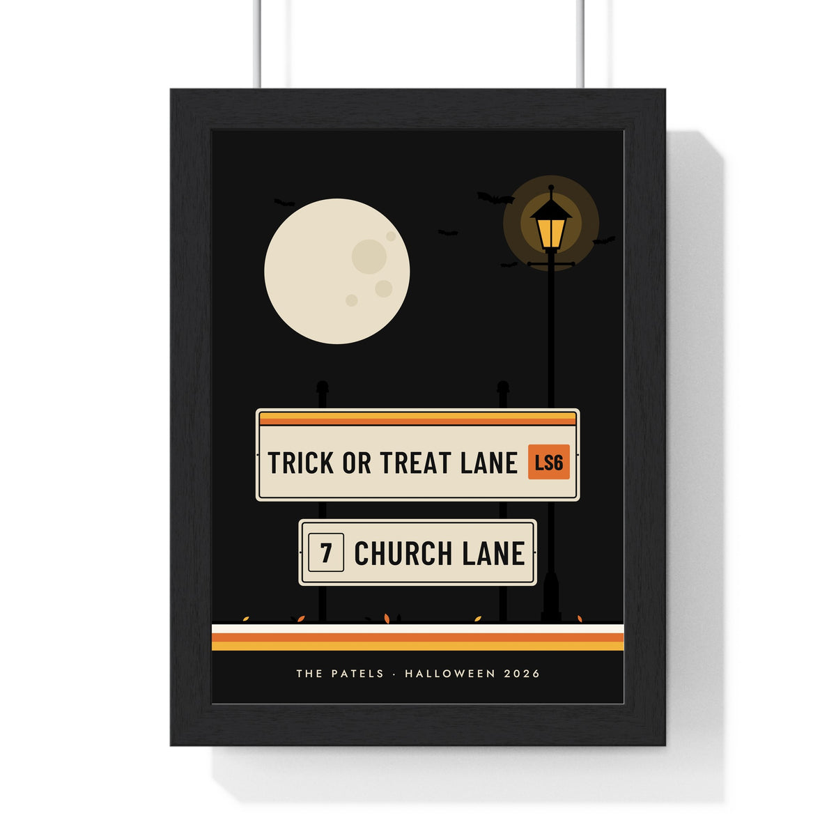 Personalised Halloween Street Sign Print - framed black version