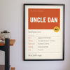 Personalised Uncle Print - on the living room wall