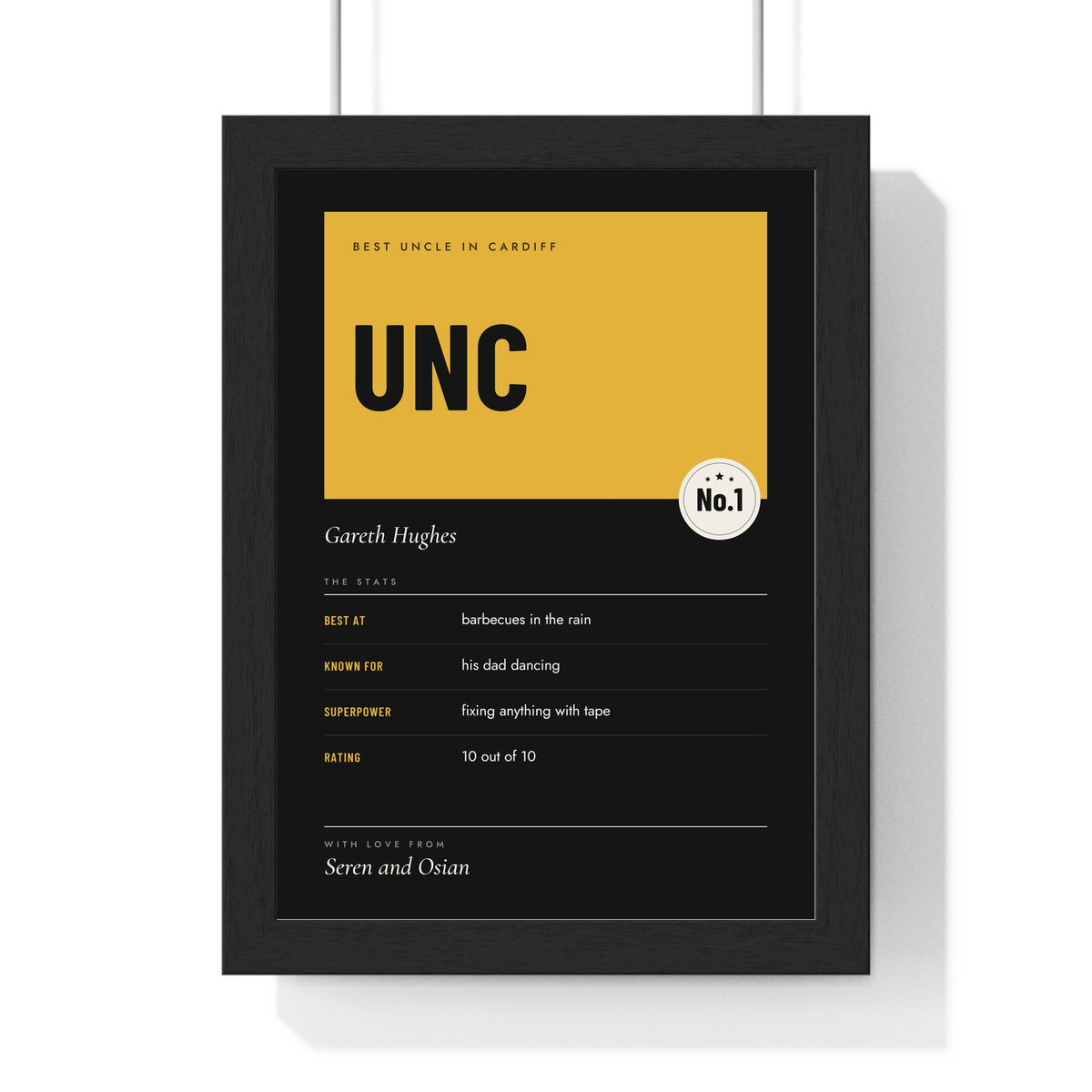 Personalised Uncle Print - black and mustard Unc version
