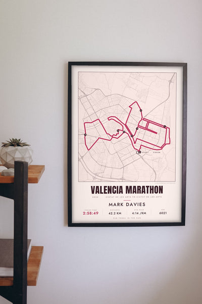 Personalised Valencia Marathon Print - Valencia Marathon route print on the hallway wall