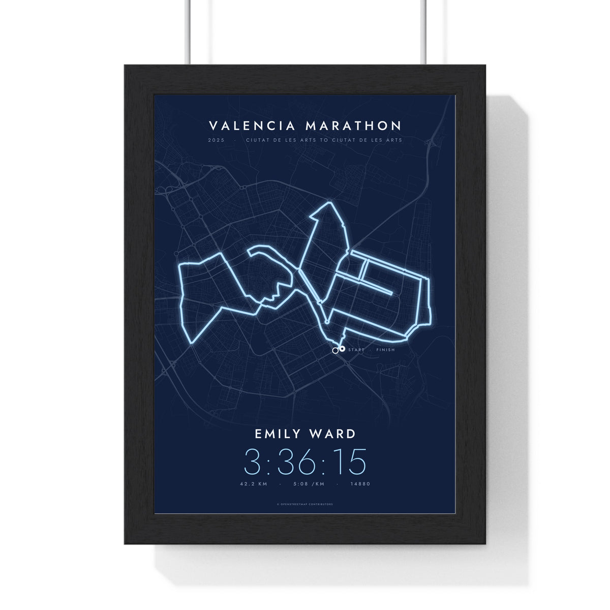 Personalised Valencia Marathon Print - framed night style Valencia Marathon route print