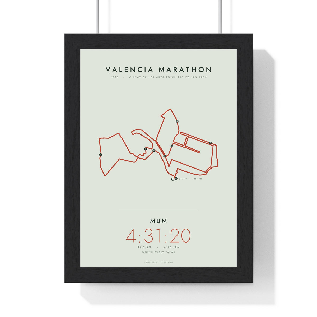 Personalised Valencia Marathon Print - framed minimal Valencia Marathon route print