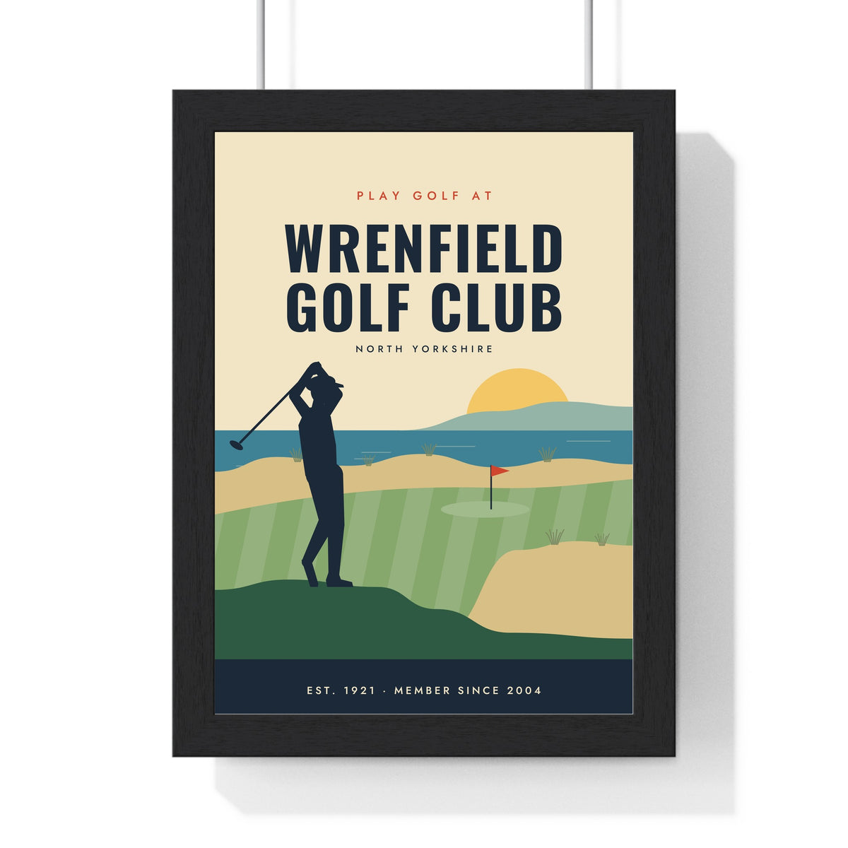 Personalised Vintage Golf Club Poster - framed vintage golf poster for Wrenfield Golf Club on a links by the sea