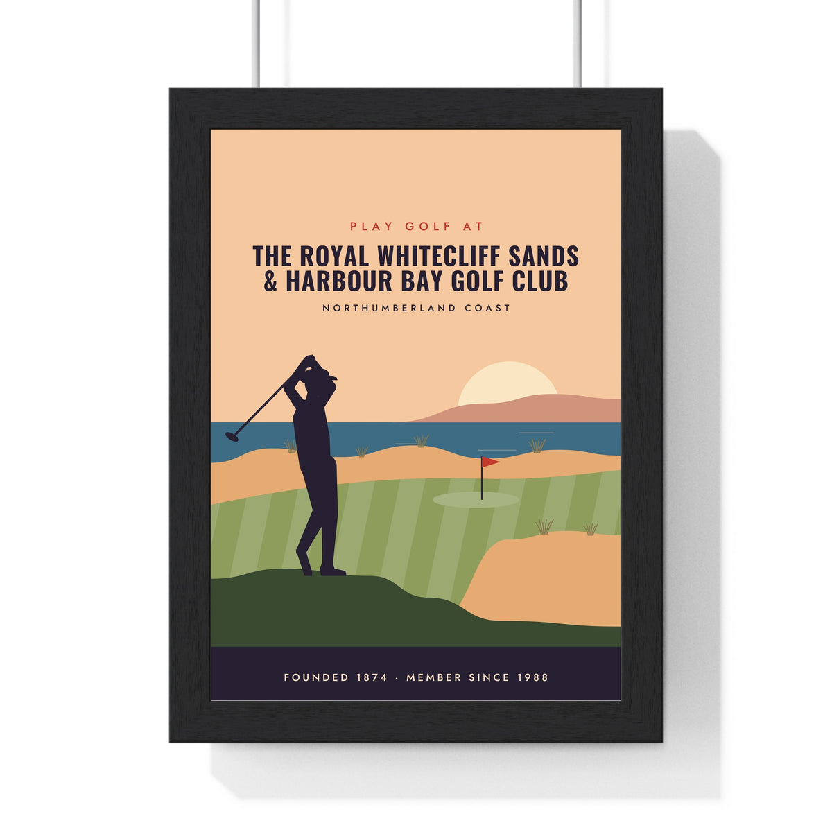 Personalised Vintage Golf Club Poster - framed summer evening links version with a long club name