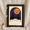 Personalised Vintage Halloween Postcard Print - midnight on black version leaning on a shelf