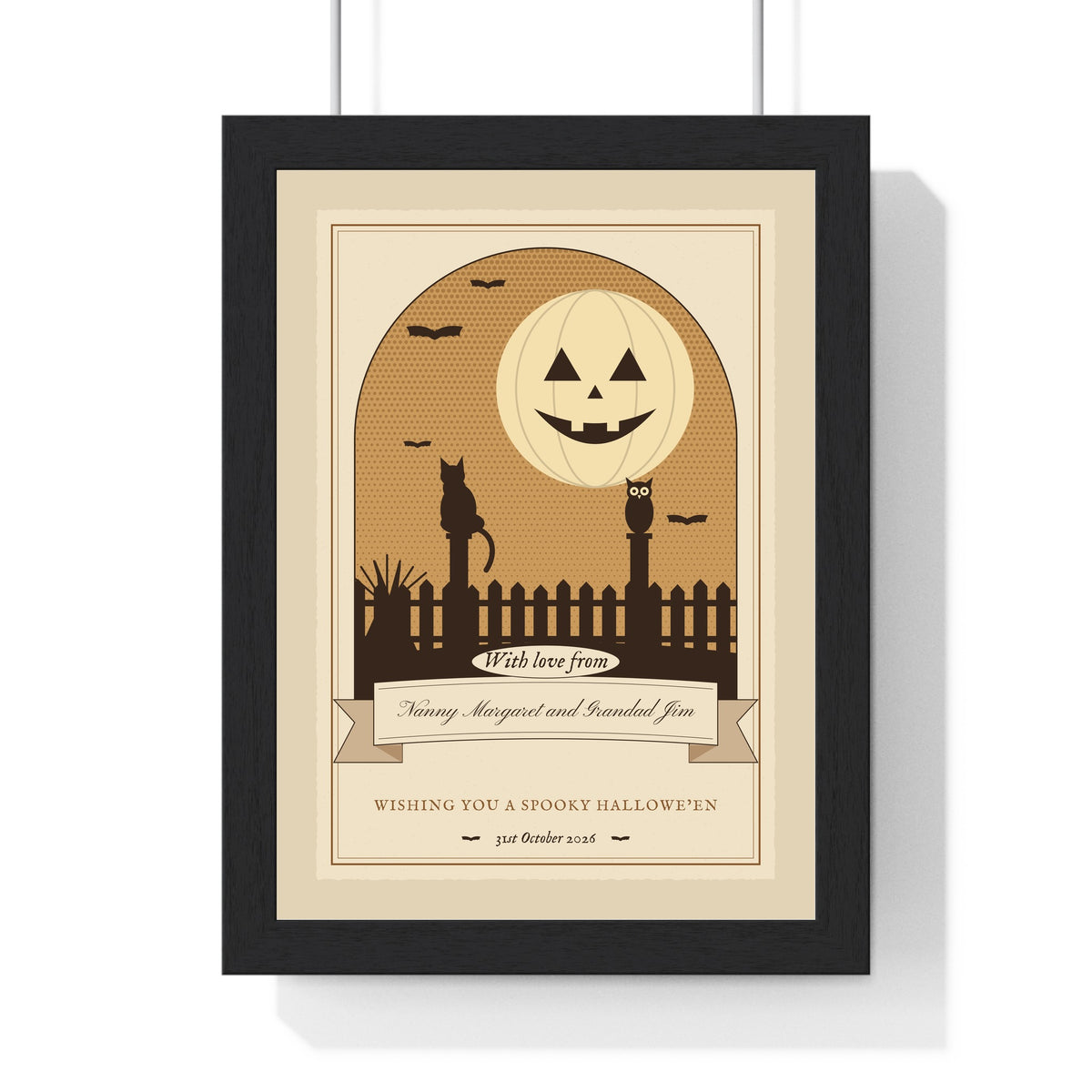 Personalised Vintage Halloween Postcard Print - framed sepia version from Nanny and Grandad