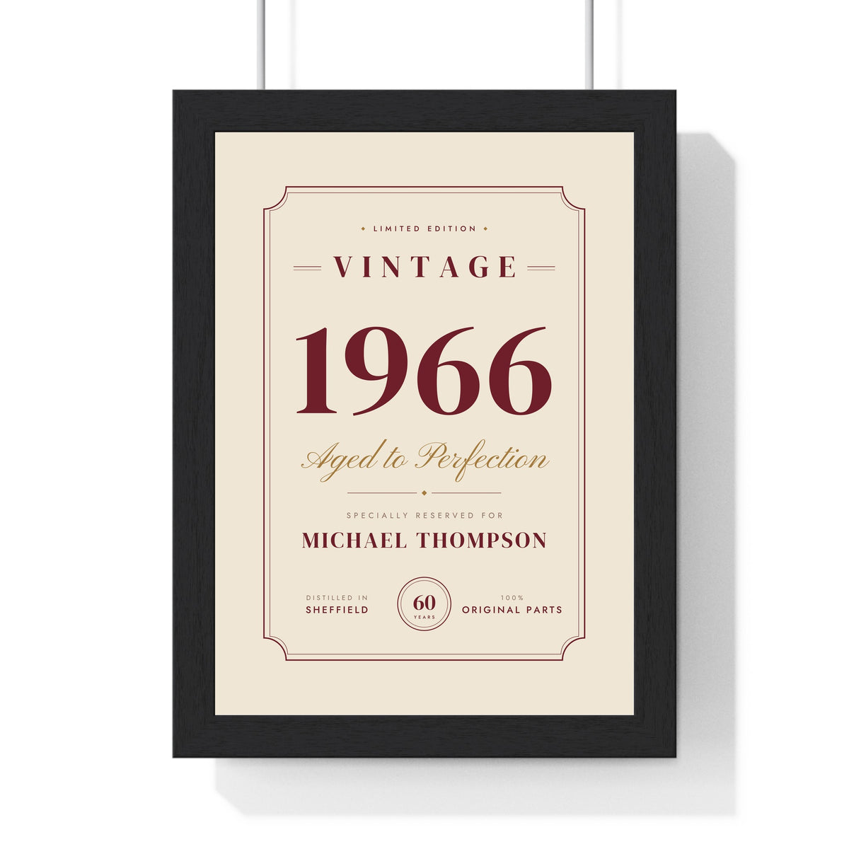 Personalised Vintage Year Birthday Print - framed cream Vintage 1966 aged to perfection print
