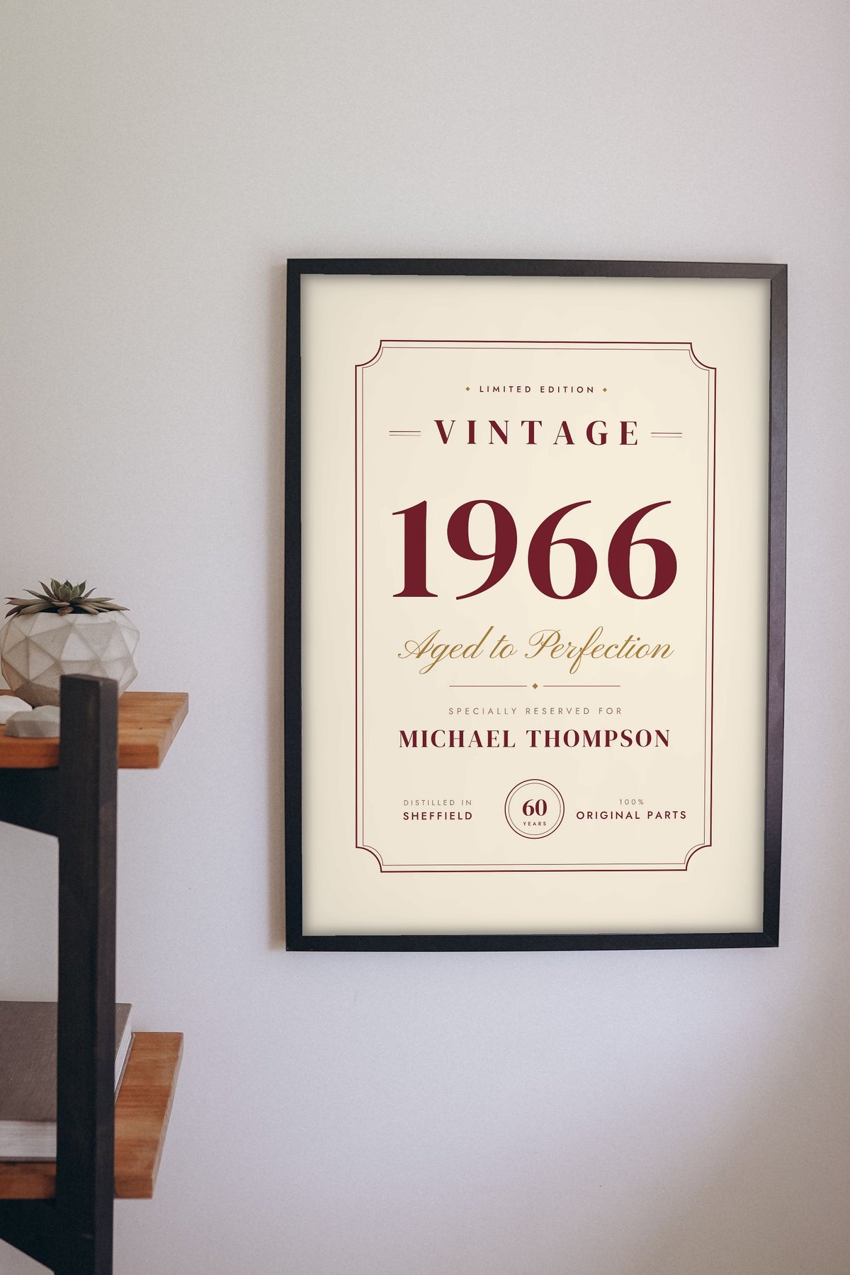 Personalised Vintage Year Birthday Print - vintage year birthday print on the study wall