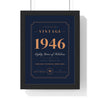 Personalised Vintage Year Birthday Print - framed navy and copper 80th version