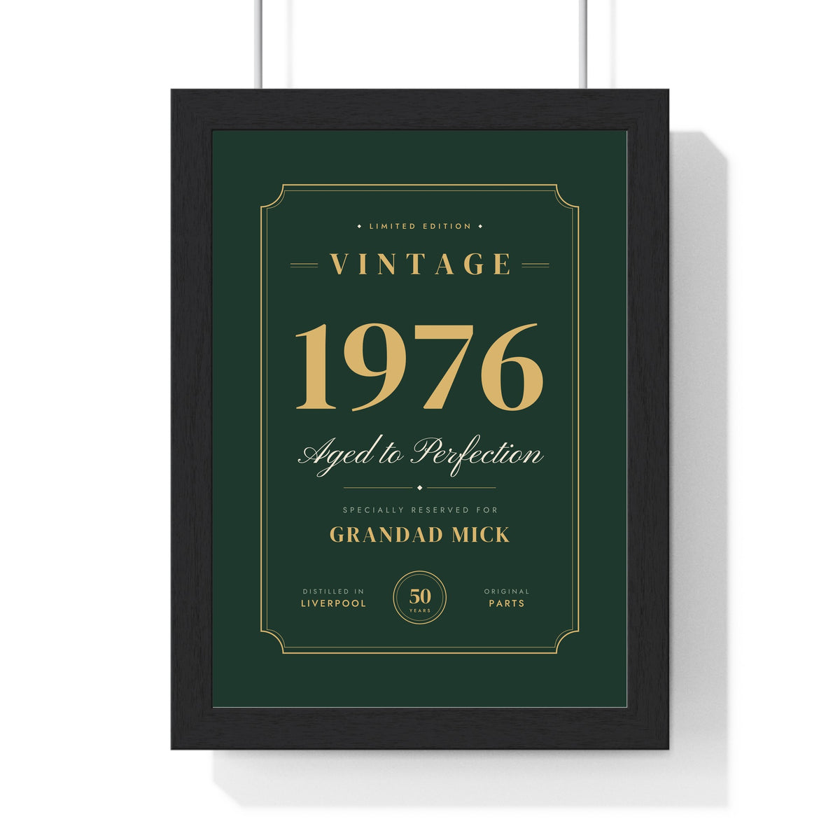Personalised Vintage Year Birthday Print - framed forest green 50th version