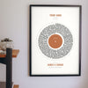 Personalised Vinyl Record Song Lyrics Print - lyrics record print on the living room wall