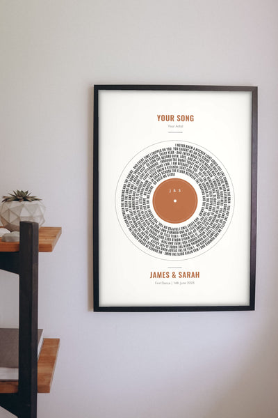 Personalised Vinyl Record Song Lyrics Print - lyrics record print on the living room wall