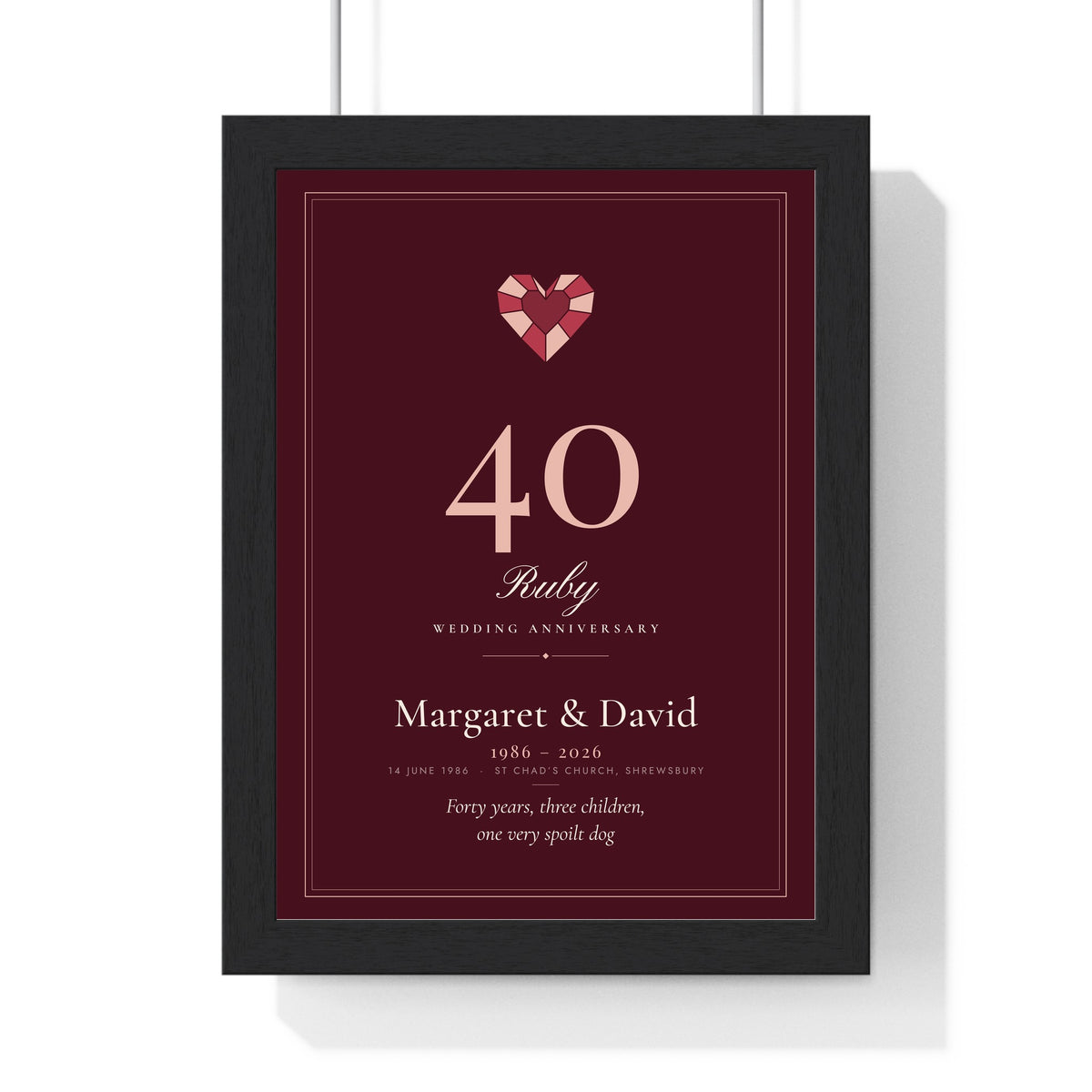 Personalised Wedding Anniversary Print - framed ruby wedding anniversary print